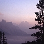Dawn, looking north to the Tre Cime di Lavaredo, from near the Faloria Hut.